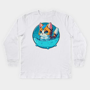 Water Elemental Cat Kids Long Sleeve T-Shirt